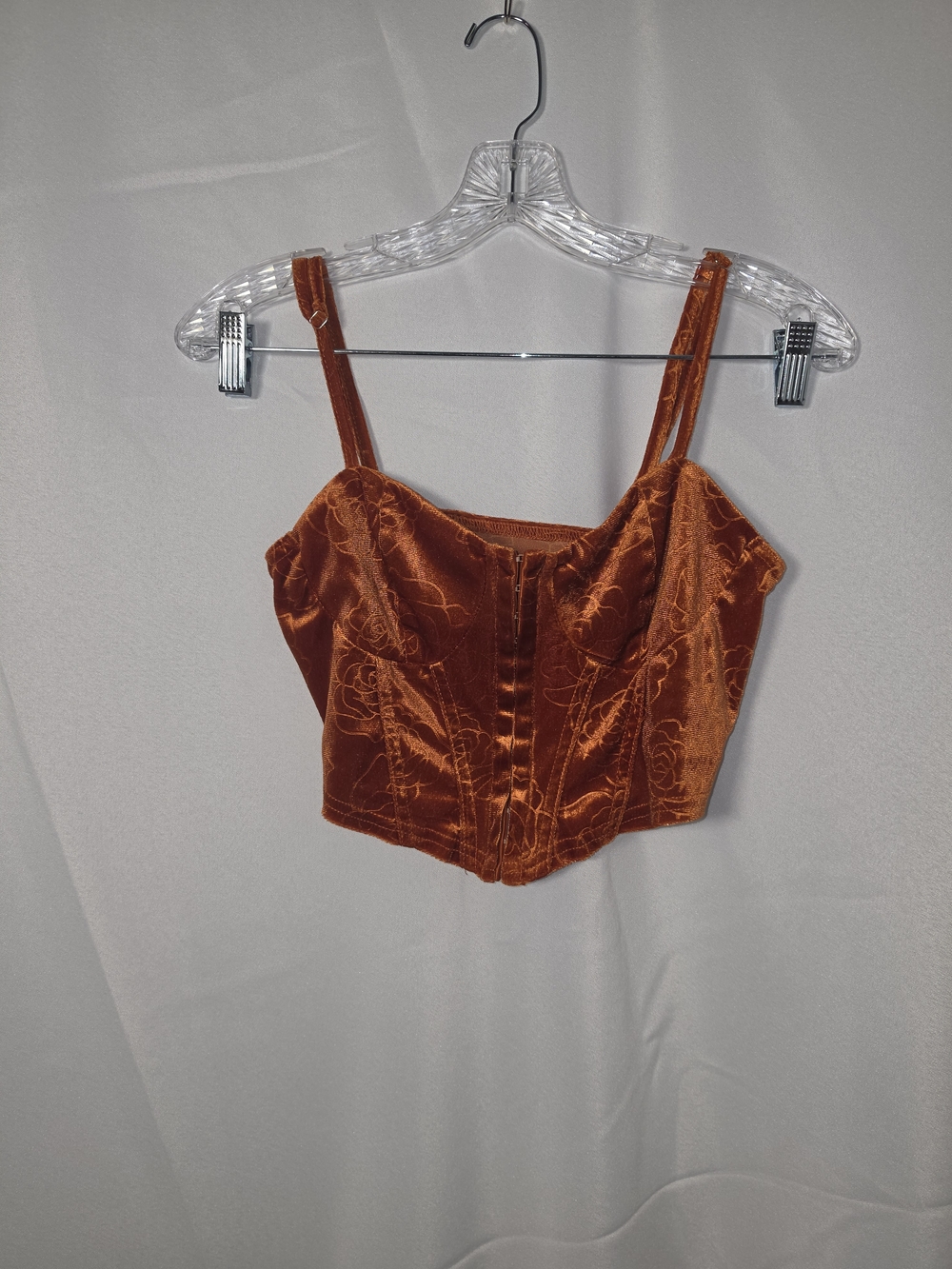 Cider Rust Velvet Embroidered Crop Cami Top